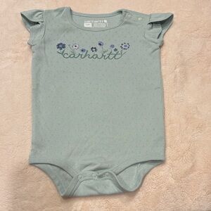 Carhartt Baby Mint Green Floral Logo Bodysuit size 12 months